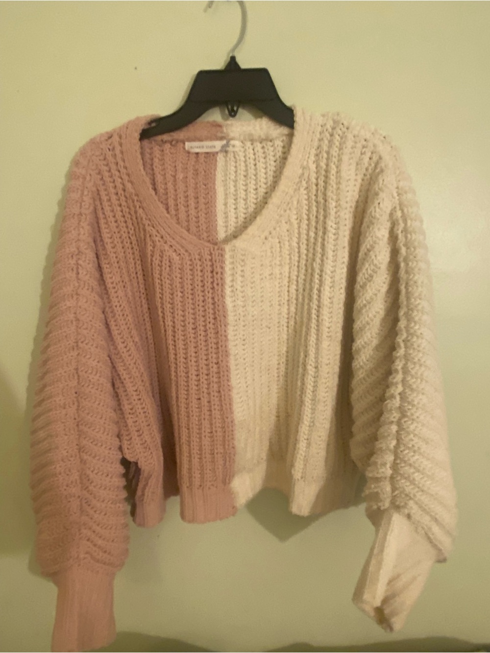 Altar'd State Pink and Cream Two-Tone V-Neck Sweater